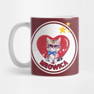 A meowica cute kitty cat with glasses on 4th of July with heart Mug